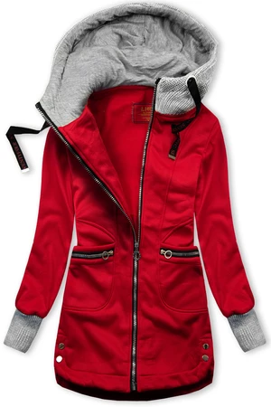 Sweatjacke mit Strickkapuze Rot