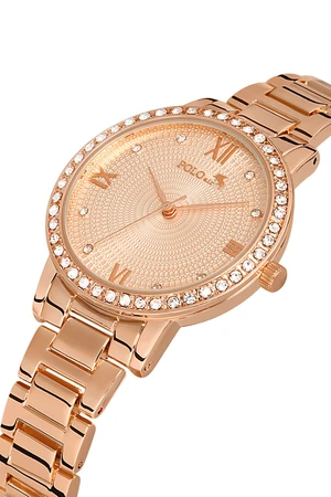 Polo Air Roman Numeral Single Row Luxury Stone Women's Wristwatch Copper Color