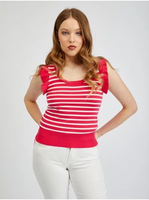 White-pink women's striped T-shirt ORSAY