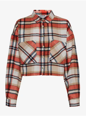 Orange-Beige Checkered Cropped Shirt Noisy May Flanny - Women