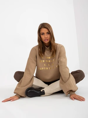 Dark beige sweatshirt with turtleneck with print