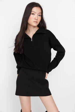 Trendyol Black Wide Fit Zippered Basic Knitwear Sweater