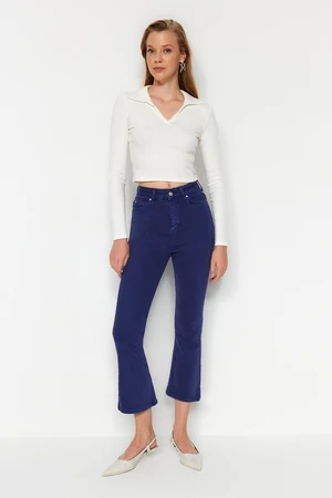 Trendyol Navy Blue High Waist Crop Flare Jeans