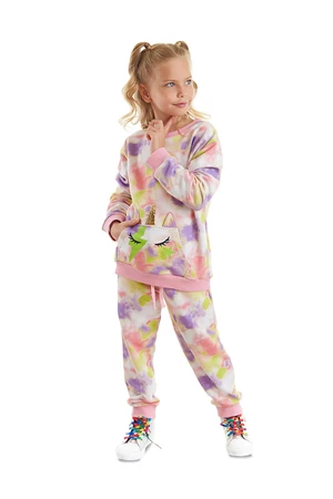 Mushi Unicorn Tie-Dye Patterned Pink Green Girls' Tracksuit Set.