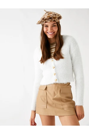 Koton Crop Cardigan V-Neck Long Sleeve