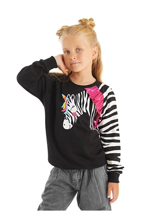 Denokids Frilled Zebra Girls Black Sweatshirt