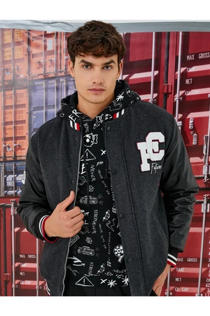 Koton College Printed Jacket Bomber Collar