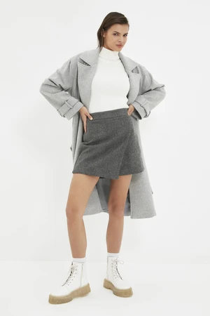 Trendyol Anthracite Wraparound Cachet Woven Short Skirt