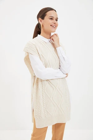 Trendyol Beige Tie Waist Knitwear Sweater with braids