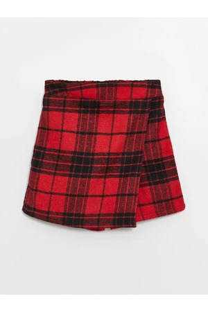 LC Waikiki Plaid Girls' Short Skirt with Elastic Waist