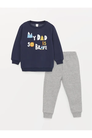 LC Waikiki Crew Neck Long Sleeve Printed Baby Boy Sweatshirt and Tracksuit Bottom 2-Piece Set