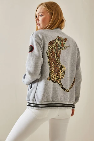 XHAN Gray Back Printed College Jacket