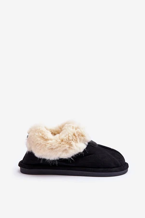 Women's slippers with fur, black Rope