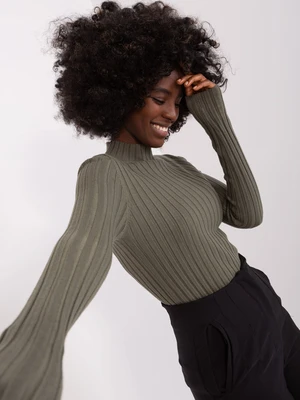 Women's striped sweater in khaki cut