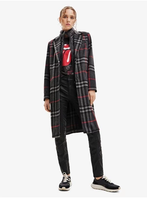 Women's Black Plaid Coat with Wool Desigual Luise - Women