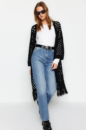 Trendyol Black Openwork/Holes Long kötöttáru Cardigan