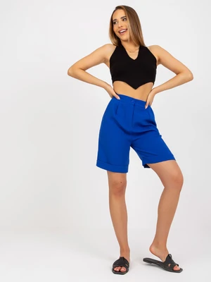 Elegant long cobalt shorts with high waist