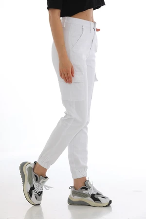 BİKELİFE White Cargo Pocket Gabardine Trousers