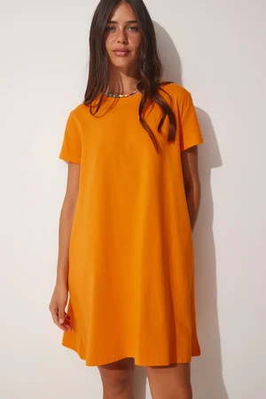 Happiness İstanbul Women's Orange Cotton Daily Knit Dress