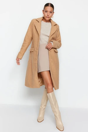 Trendyol Camel Long Boucle Coat