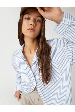 Koton Oversize Shirt Poplin Striped Long Sleeved Cuff Collar