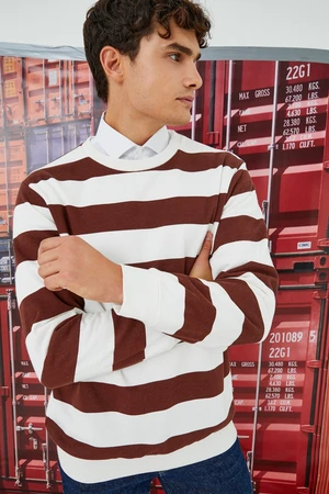 Koton Men's Brown Striped Sweatshirt