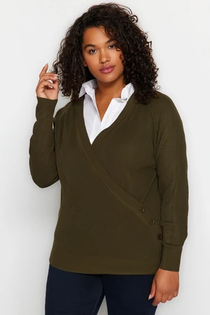 Trendyol Curve Khaki Double-breasted Collar Buttons Knitwear Sweater