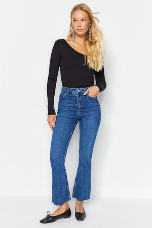 Trendyol Dark Blue High Waist Crop Flare Jeans