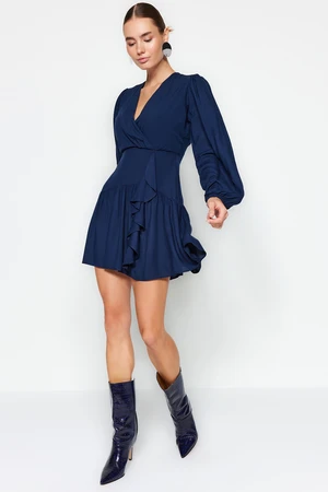 Trendyol Navy Blue Flounce Double Breasted Woven Woven Dress