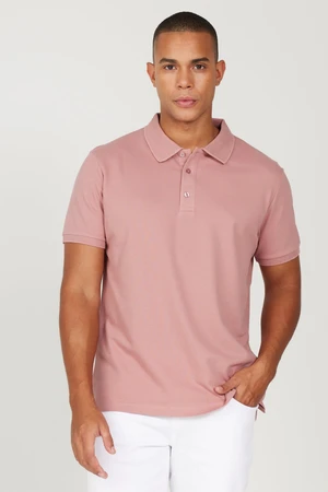 ALTINYILDIZ CLASSICS Men's Dried Rose 100% Cotton Roll-Up Collar Slim Fit Slim Fit Polo Neck Short Sleeved T-Shirt.