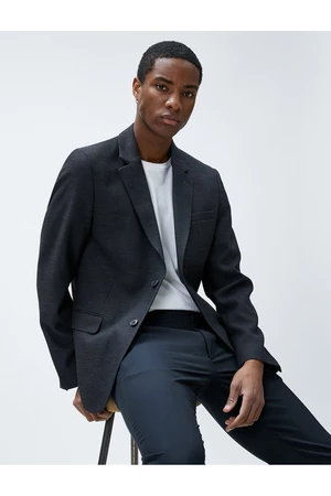 Koton Blazer Jacket with Buttons and Stitching Details with Pockets