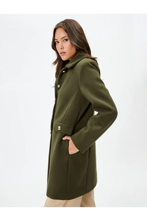 Koton Cachet Coat Gold Buttoned Cuff Collar Pocket