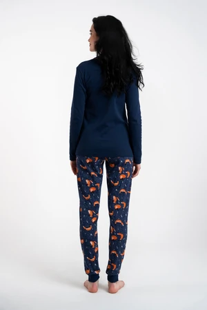 Wasilla women's pyjamas, long sleeves, long pants - navy blue/print