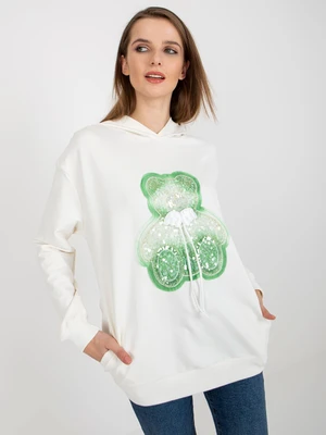 Ecru oversized sweatshirt with teddy bear and appliqué