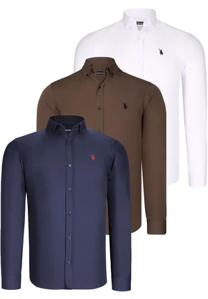 TRIPLE SET G725 DEWBERRY MENS SHIRT-NAVY BLUE-WHITE-COFFEE