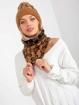 Women's camel and black patterned neck warmer