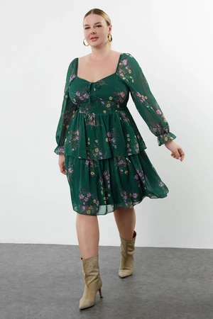 Trendyol Curve Emerald Green Chiffon Woven Plus Size Dress