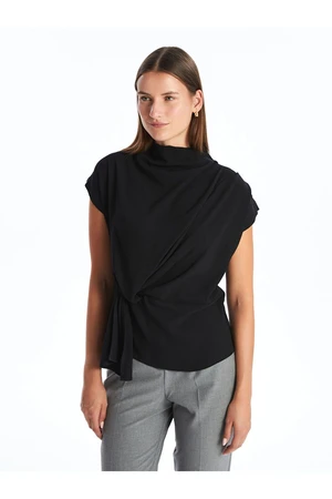 LC Waikiki LCWAIKIKI Classic New Black Draped Collar Women's Blouse