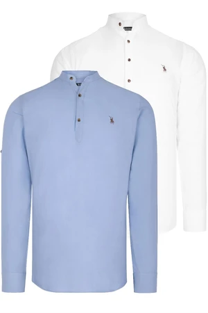 DOUBLE SET G783 DEWBERRY JUDGE COLLAR SHIRT-WHITE-BLUE