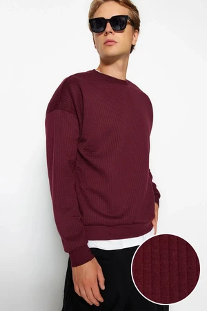 Trendyol Claret Red Oversize/Wide Cut Long Sleeve Textured Sweatshirt