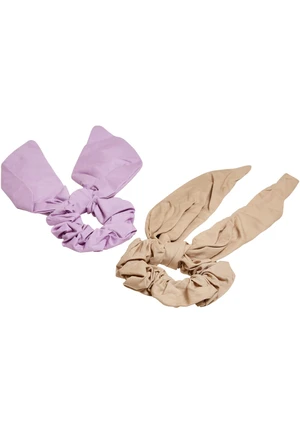 Scrunchies with XXL bow 2-pack light lilac/beige