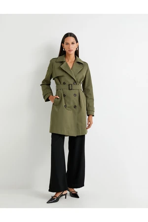 Koton Trench Coat Double Breasted Buttoned Pocket Windbreaker Detailed