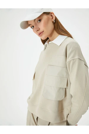 Koton Crew Neck Sweatshirt with Cargo Pocket Ribbed Standard Cut