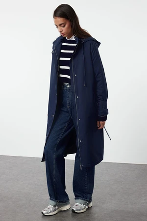 Trendyol Navy Blue Fiber-lined Oversize Thick Trench Coat