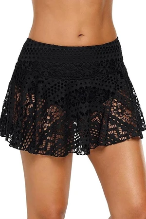 85394 Dewberry Lace Skirt Bikini Bottom-BLACK