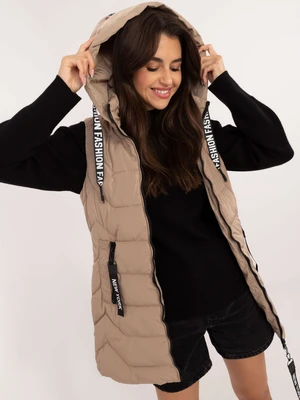 Beige quilted vest with drawstrings