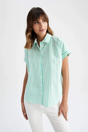 DEFACTO Regular Fit Short Sleeve Striped Poplin Shirt