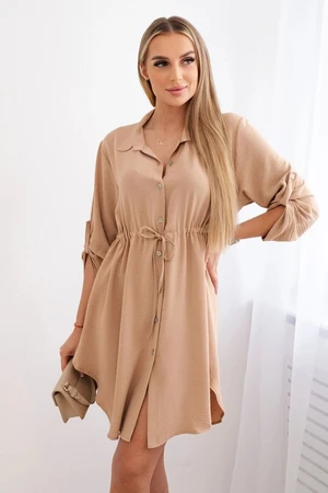 Dress with buttons and tie at the waist - beige Camel