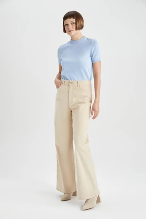 DEFACTO Wide Leg High Waist Wide Leg Pocket Basic Plain Corduroy Trousers