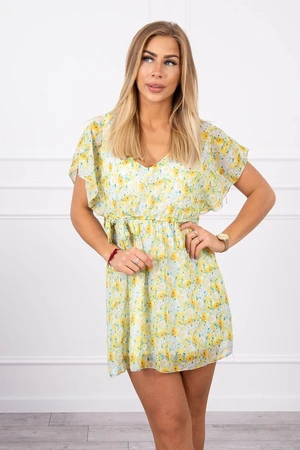 Floral dress with waist tie mint